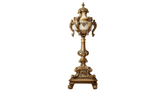 A hand-lacquered maple wood ornate lamp stand crafted for opulent interior showcases, white background --ar 16:9