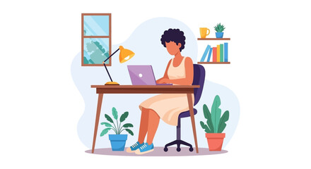 Woman working from home on laptop, perfect for blog posts about remote work or productivity.
