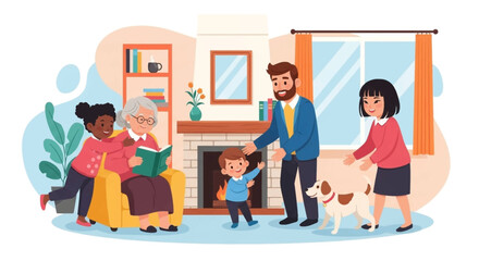 Happy multigenerational family at home, perfect for family, togetherness, and generational themes.