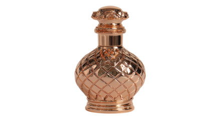A rose-gold infused ceramic limited-edition perfume atomizer crafted for opulent interior showcases, white background --ar 16:9