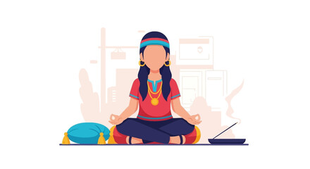 Woman meditating in lotus position, perfect for wellness websites or mindfulness apps.