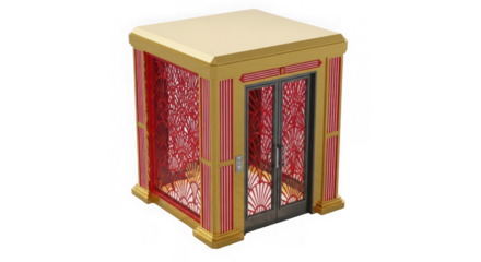 Ai generated image of a decorative booth with ornate patterns and a glass door isolated on transparent background