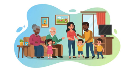 Happy multigenerational family gathering at home, perfect for family, togetherness, and generational themes.