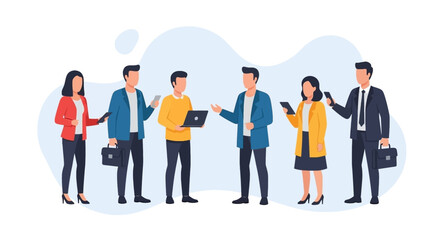 Diverse business team using digital devices, ideal for website banners or presentations.