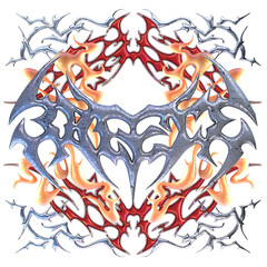 Tribal ornamental abstract. transparent background. Y2k 3D