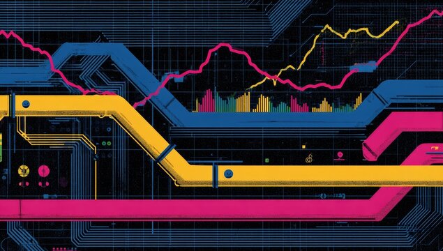 Abstract digital graphic with colorful lines and charts