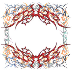 Frame Tribal ornamental pattern. transparent background. Y2k 3D