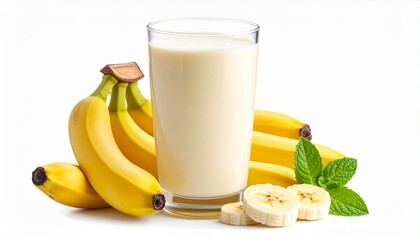 Glass Of Banana Milkshake Isolated On White Background