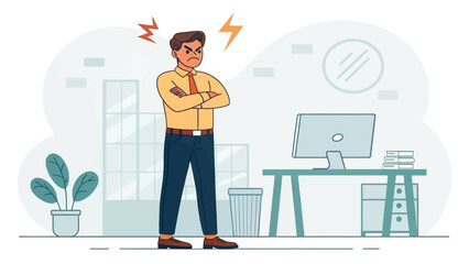 Angry businessman illustration for website or presentation, depicting frustration and stress in the workplace.