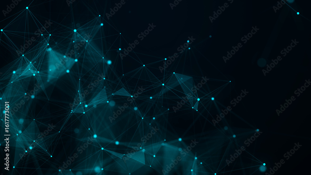 Poster network connection structure. abstract blue background with moving dots, lines and triangles. futuri