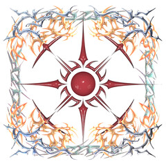 Frame Tribal ornamental pattern. transparent background. Y2k 3D