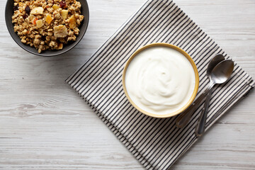 Organic Whole Fat Greek Yogurt in a Bowl, top view.
