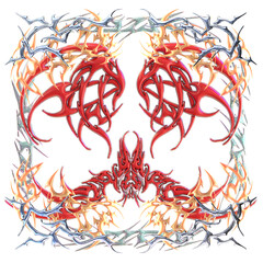 Frame Tribal ornamental pattern. transparent background. Y2k 3D