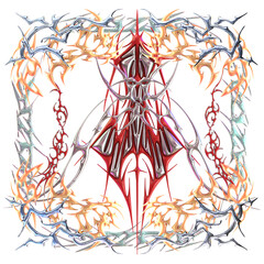 Frame Tribal ornamental pattern. transparent background. Y2k 3D