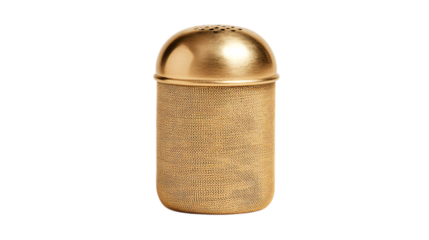 A velvet-wrapped brass artisan tea infuser designed to embody timeless sophistication, white background --ar 16:9