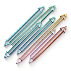 Multiple parallel lines with arrows at the end, indicating direction and progress, isolated on white background