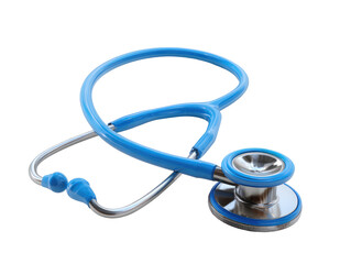 Medical stethoscope, blue color, isolated on black background