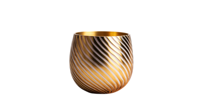 A velvet-wrapped brass luxury whiskey tumbler featuring soft ambient glow elements, white background --ar 16:9