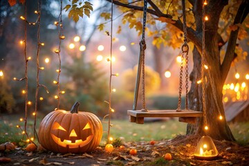 Tropical christmas palm tree with ornaments and lights at sunset