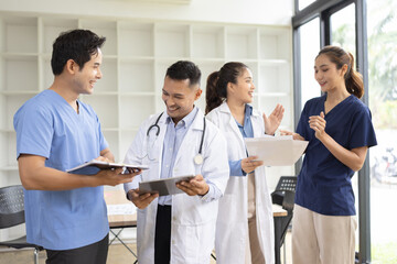 Medical team brainstorming having a meeting in conference room at hospital, Medical technology and...