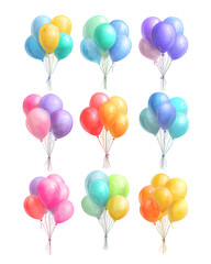 Floating balloons bundle, colorful PNG cutout --ar 4:5 --raw