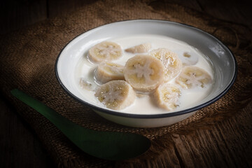 Cooking Banana in coconut milk - Thai dessert.Close-up;