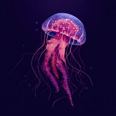 Glowing jellyfish in deep ocean
