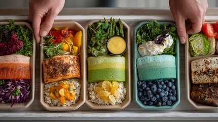 Colorful Bento Boxes with Healthy Gourmet Meals