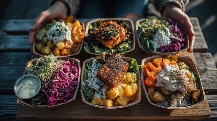 Assorted Gourmet Bowls with Grilled Protein and Veggies