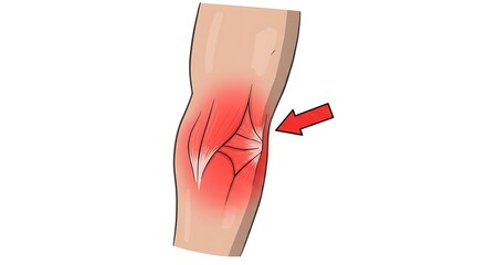 Leg Anatomy Illustration with Red Arrow Indicating Pain or Injury