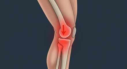Knee Joint with Red Arrow Illustrating Pain on Dark Background