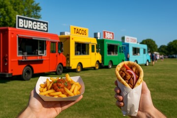 Colorful Food Trucks at Outdoor Festival