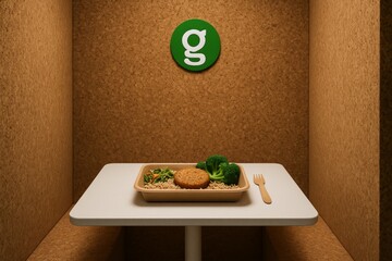 Healthy solo dining in modern food booth