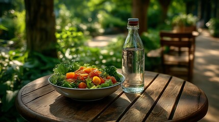 Solo dining outdoors with fresh garden salad