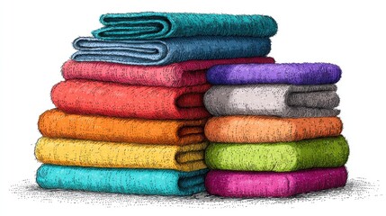 Colorful stack of folded towels