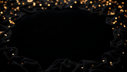 Halloween Luxury Halloween background with deep black velvet texture, soft golden confetti, and elegant blank area in the center for logo (1)