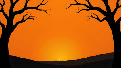 Halloween Minimal autumn background with bare black branches stretching from the corners, a subtle orange glow behind (4)