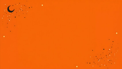 Halloween Minimal Halloween background with a single thin black crescent moon and small gold dots on matte orange (3)
