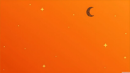 Halloween Minimal Halloween background with a single thin black crescent moon and small gold dots on matte orange (4)