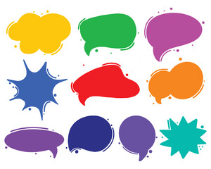 Big set of hand-drawn speech chat bubbles for talk. Speech balloon, frames, stylish, handwritten, doodle, dialogue, boxes on white background. Abstract vintage infographic dialogue, vector collection.