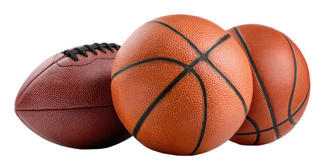 Three sports balls football and basketball