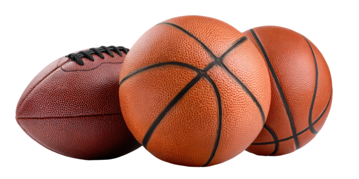 Three sports balls football and basketball