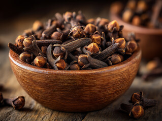 Macro Close-Up of Dried Clove Buds on Rustic Wooden Surface