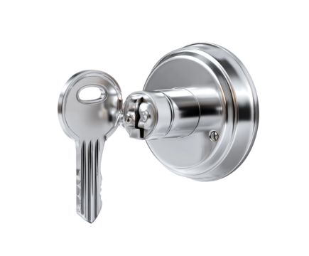 Close-up of a chrome key in a chrome lock