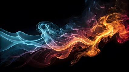 Obraz premium Abstract colorful smoke swirls in contrasting blue and orange hues against a black background
