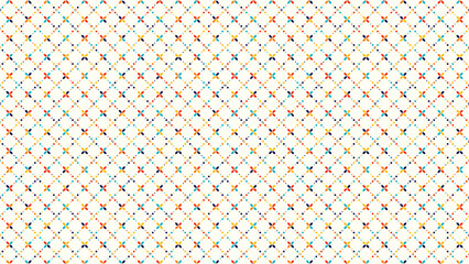 A repeating pattern of colorful flowers and dots on a light background creating a grid design