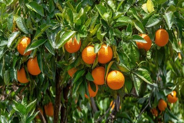 Lush orange tree laden with ripe, juicy fruit