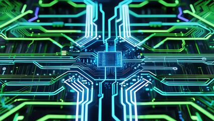 Minimalist AI Circuitry Background: Futuristic Tech Design, Vibrant Futuristic Circuit Board Background for AI Companies, Moody AI Circuitry Abstract: Clean High-Tech Visuals, generative ai