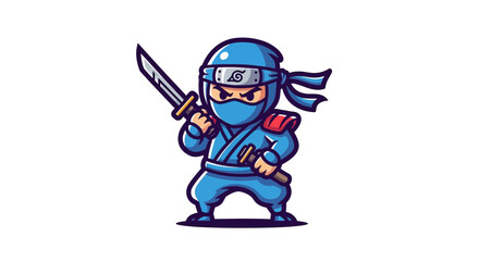 Fototapeta premium Cartoon Ninja Vector SVG Icon with Sword and Dynamic Pose in Flat Design Style