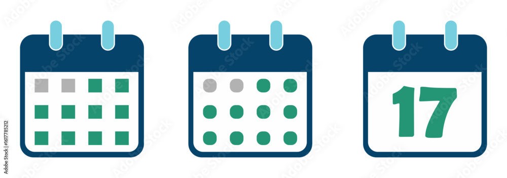 Poster calendar icon set. simple calendar icons collection ideal for mobile app interfaces. calendar differ